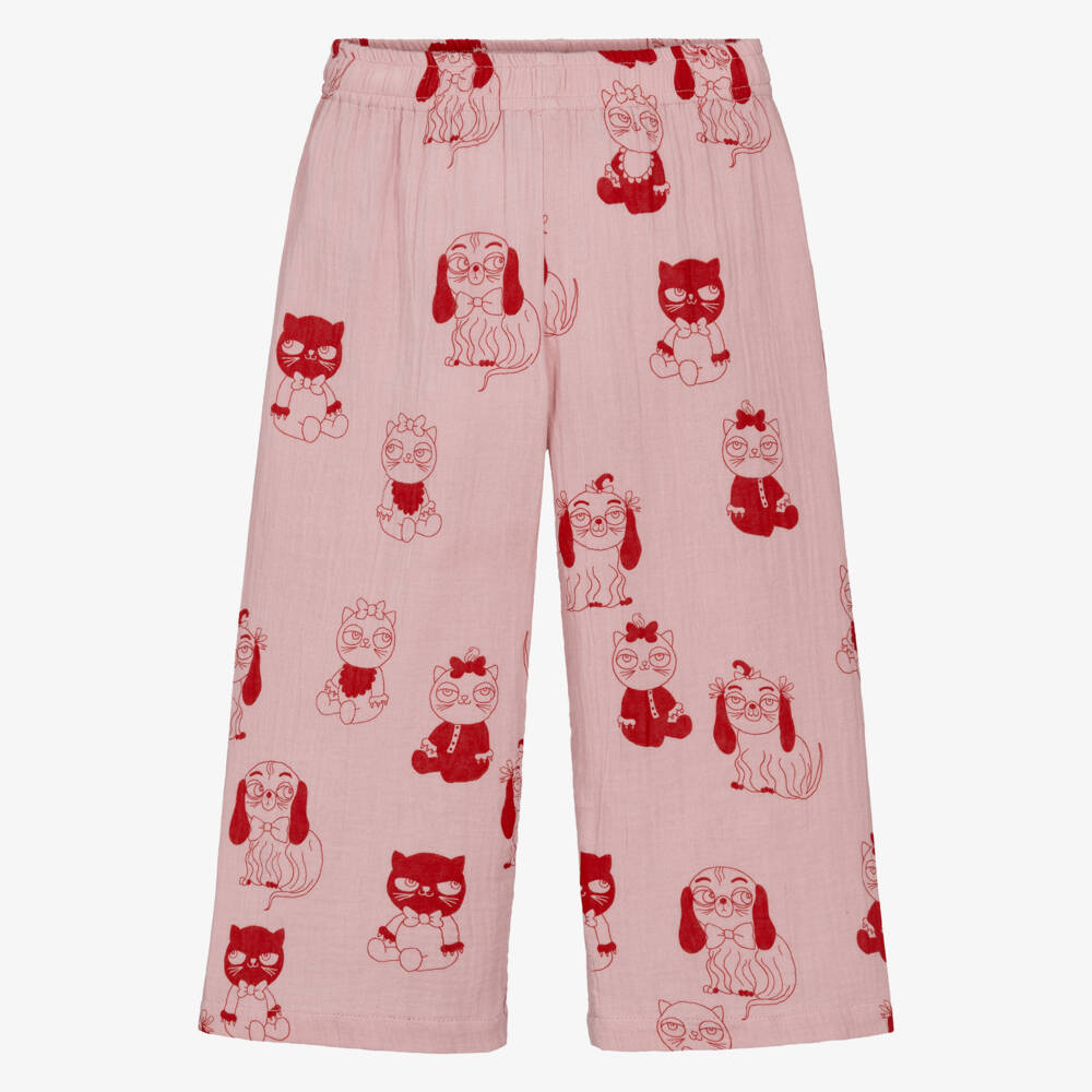 Mini Rodini-Girls Pink Organic Cotton Trousers with Animal Print | Childrensalon