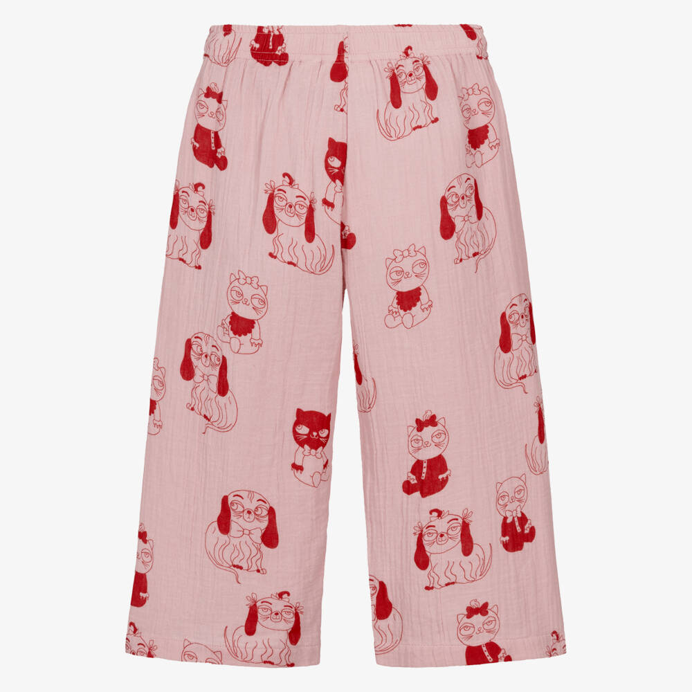 Mini Rodini-Girls Pink Organic Cotton Trousers with Animal Print | Childrensalon