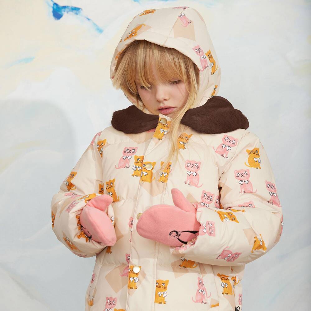 Mini Rodini-Girls Pink Penguin Mittens in Microfleece | Childrensalon