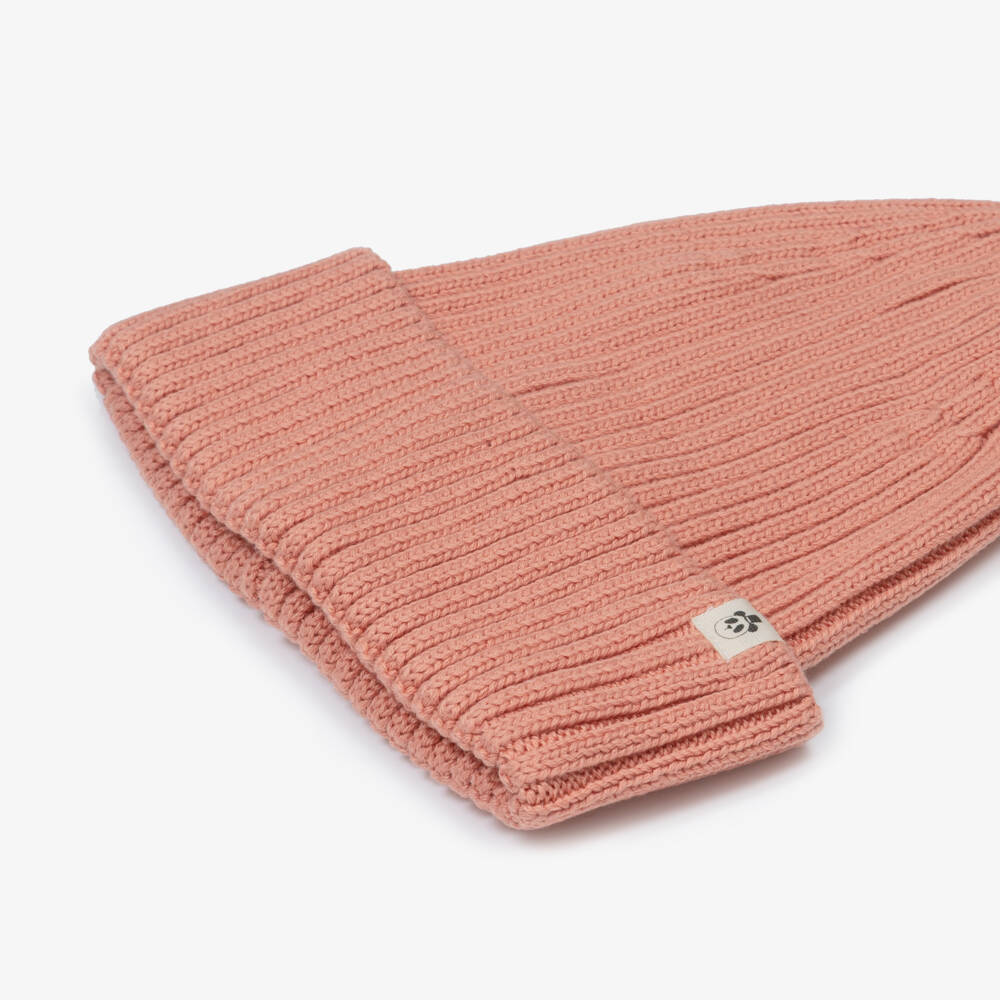 Mini Rodini-Girls Pink Ribbed Knit Beanie Hat | Childrensalon
