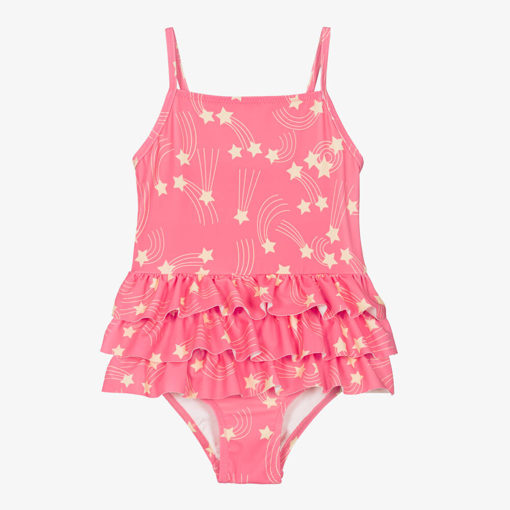 Mini Rodini-Girls Pink Shooting Star Print Swimsuit (UPF 40+) | Childrensalon
