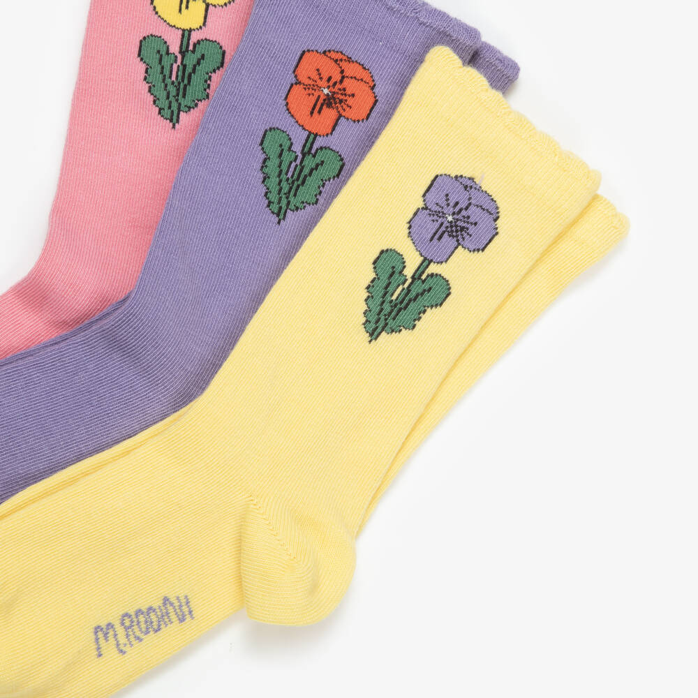 Mini Rodini-Girls Pink & Yellow Flower Socks (3 Pack) | Childrensalon