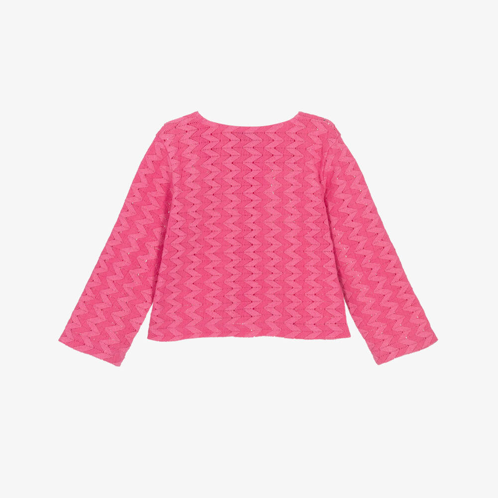 Mini Rodini-Girls Pink Zigzag Lace Knit Cardigan | Childrensalon