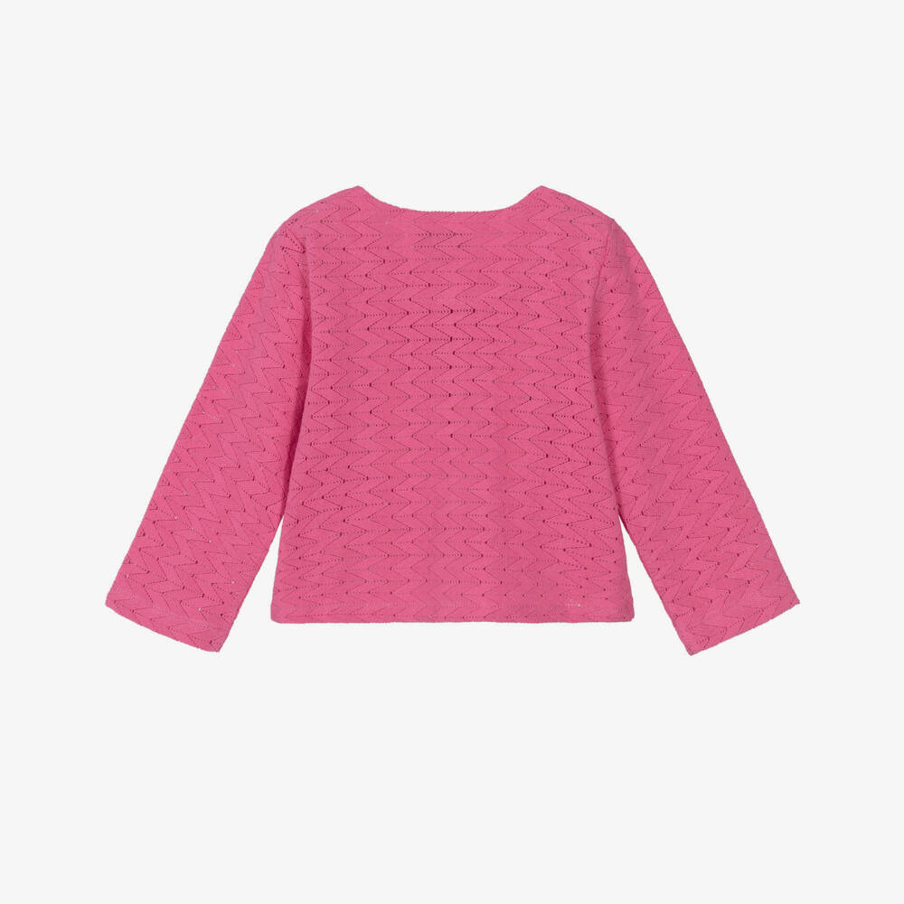 Mini Rodini-Girls Pink Zigzag Lace Knit Cardigan | Childrensalon