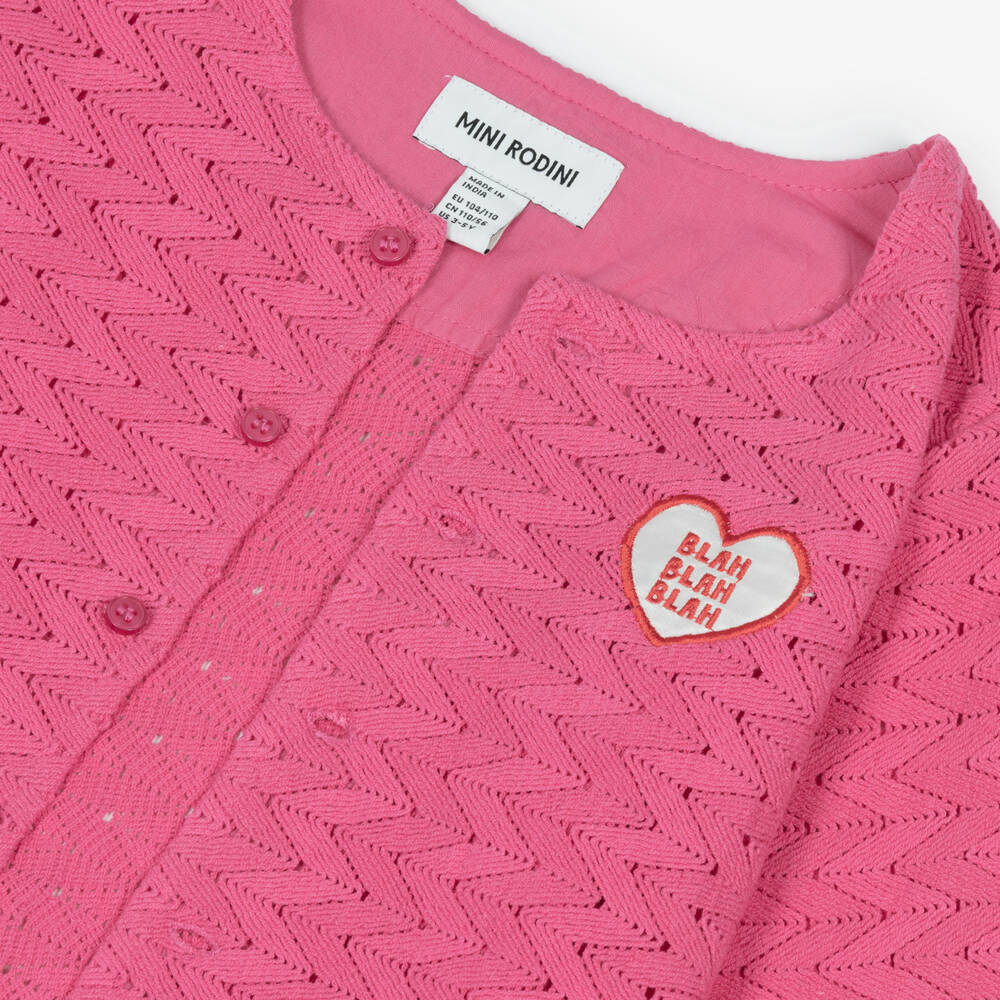 Mini Rodini-Girls Pink Zigzag Lace Knit Cardigan | Childrensalon