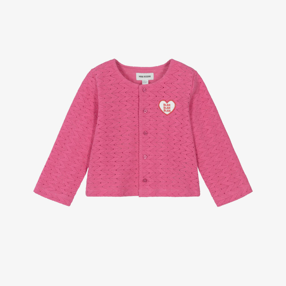 Mini Rodini-Girls Pink Zigzag Lace Knit Cardigan  | Childrensalon