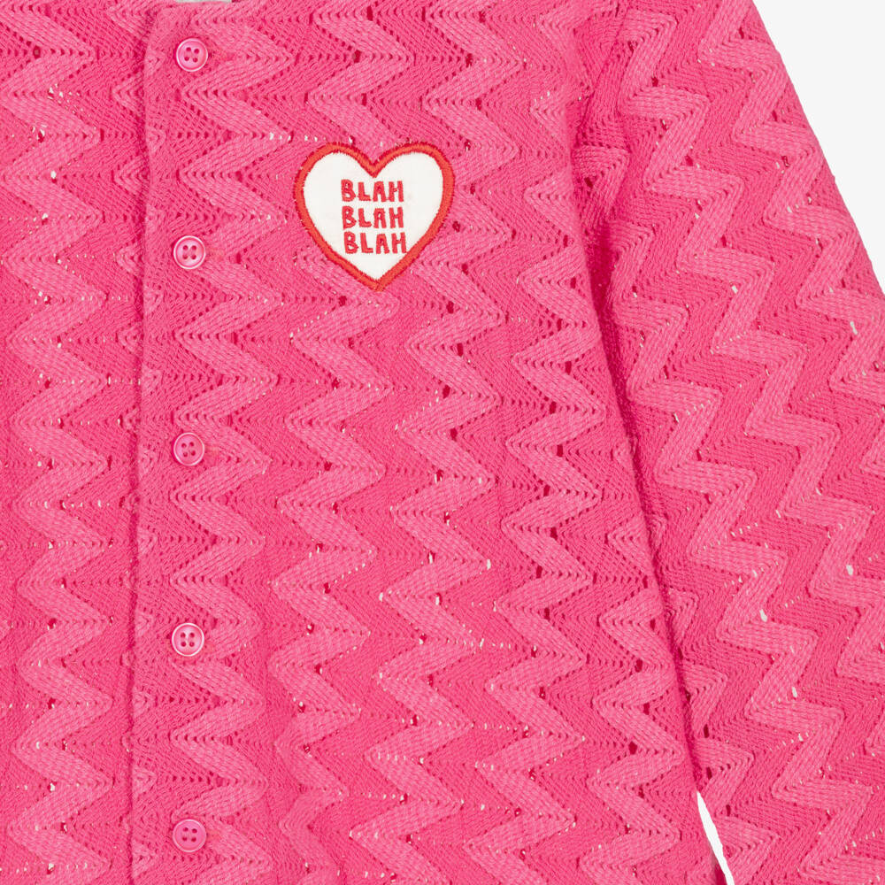 Mini Rodini-Girls Pink Zigzag Lace Knit Cardigan | Childrensalon