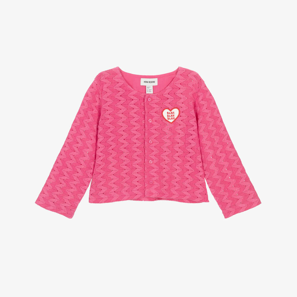 Mini Rodini-Girls Pink Zigzag Lace Knit Cardigan  | Childrensalon