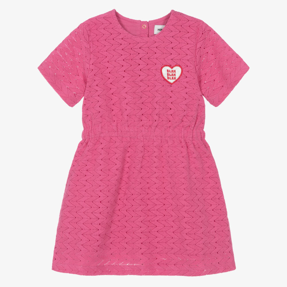 Mini Rodini-Girls Pink Zigzag Lace Knit Dress  | Childrensalon