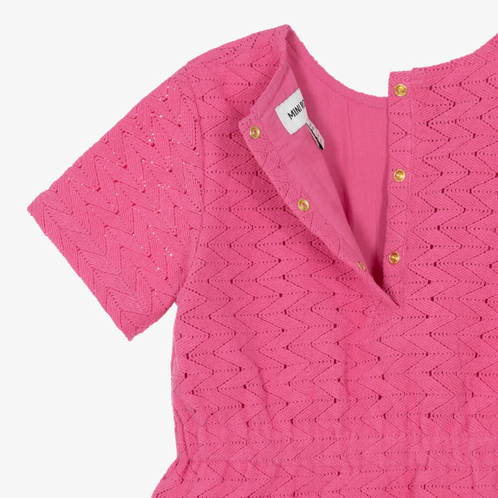 Mini Rodini-Girls Pink Zigzag Lace Knit Dress | Childrensalon