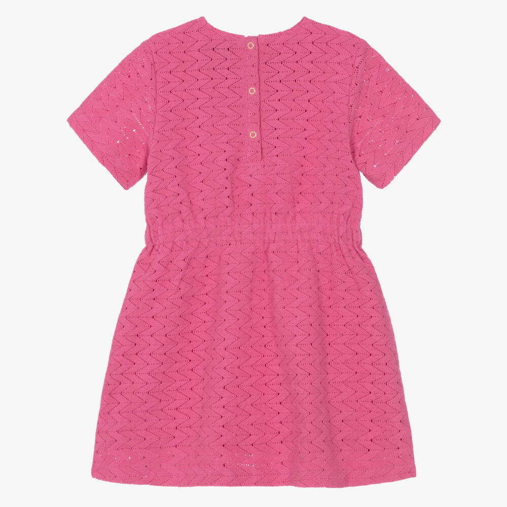 Mini Rodini-Girls Pink Zigzag Lace Knit Dress | Childrensalon