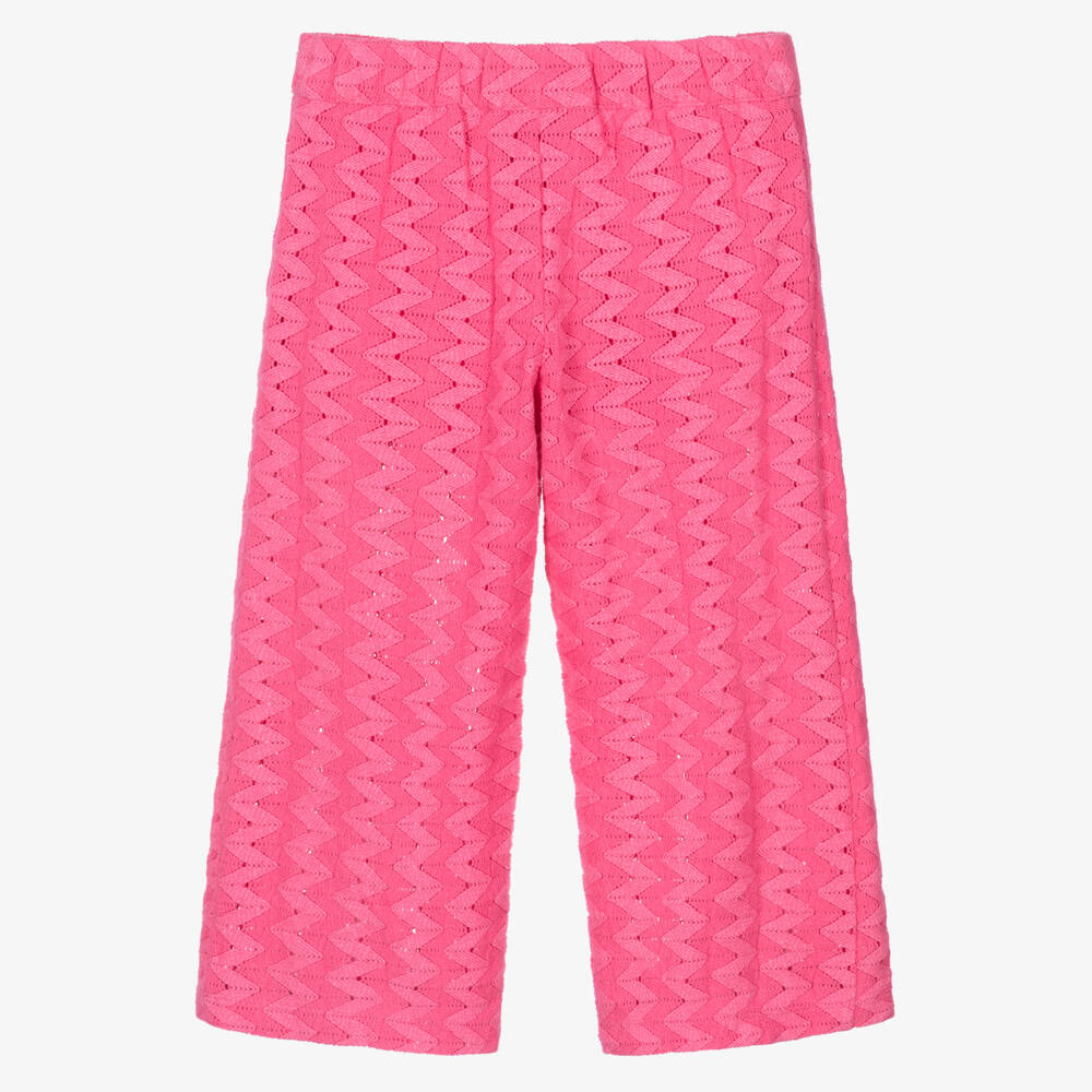 Mini Rodini-Girls Pink Zigzag Lace Knit Trousers | Childrensalon