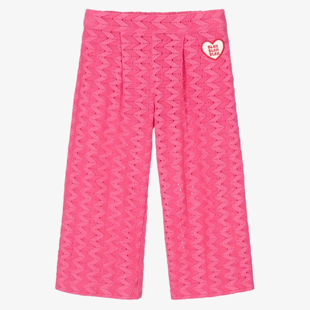 Mini Rodini-Girls Pink Zigzag Lace Knit Trousers | Childrensalon