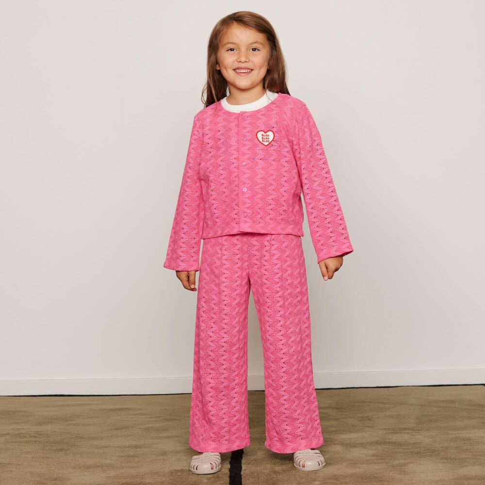 Mini Rodini-Girls Pink Zigzag Lace Knit Trousers | Childrensalon