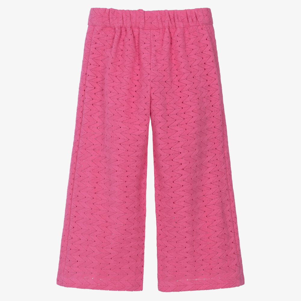 Mini Rodini-Girls Pink Zigzag Lace Knit Trousers | Childrensalon