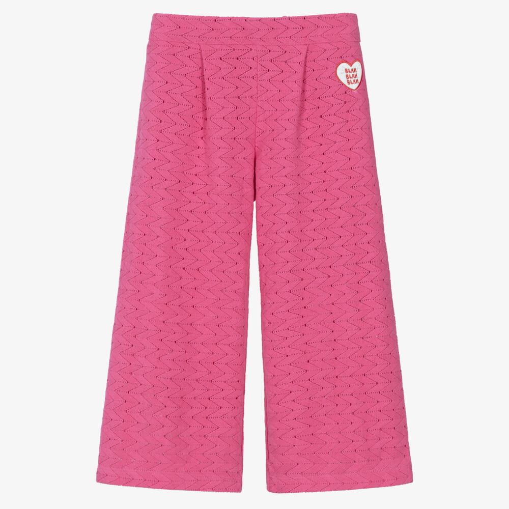Mini Rodini-Girls Pink Zigzag Lace Knit Trousers | Childrensalon