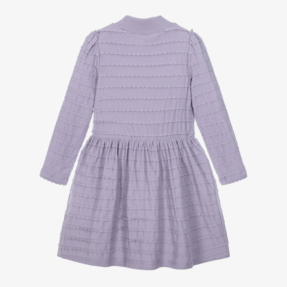 Mini Rodini-Girls Purple Cotton Scalloped Frills Dress | Childrensalon