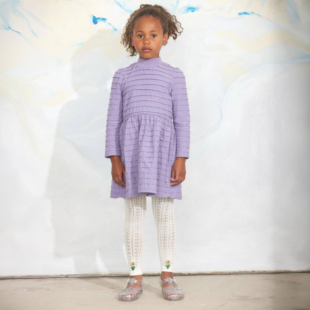 Mini Rodini-Girls Purple Cotton Scalloped Frills Dress | Childrensalon