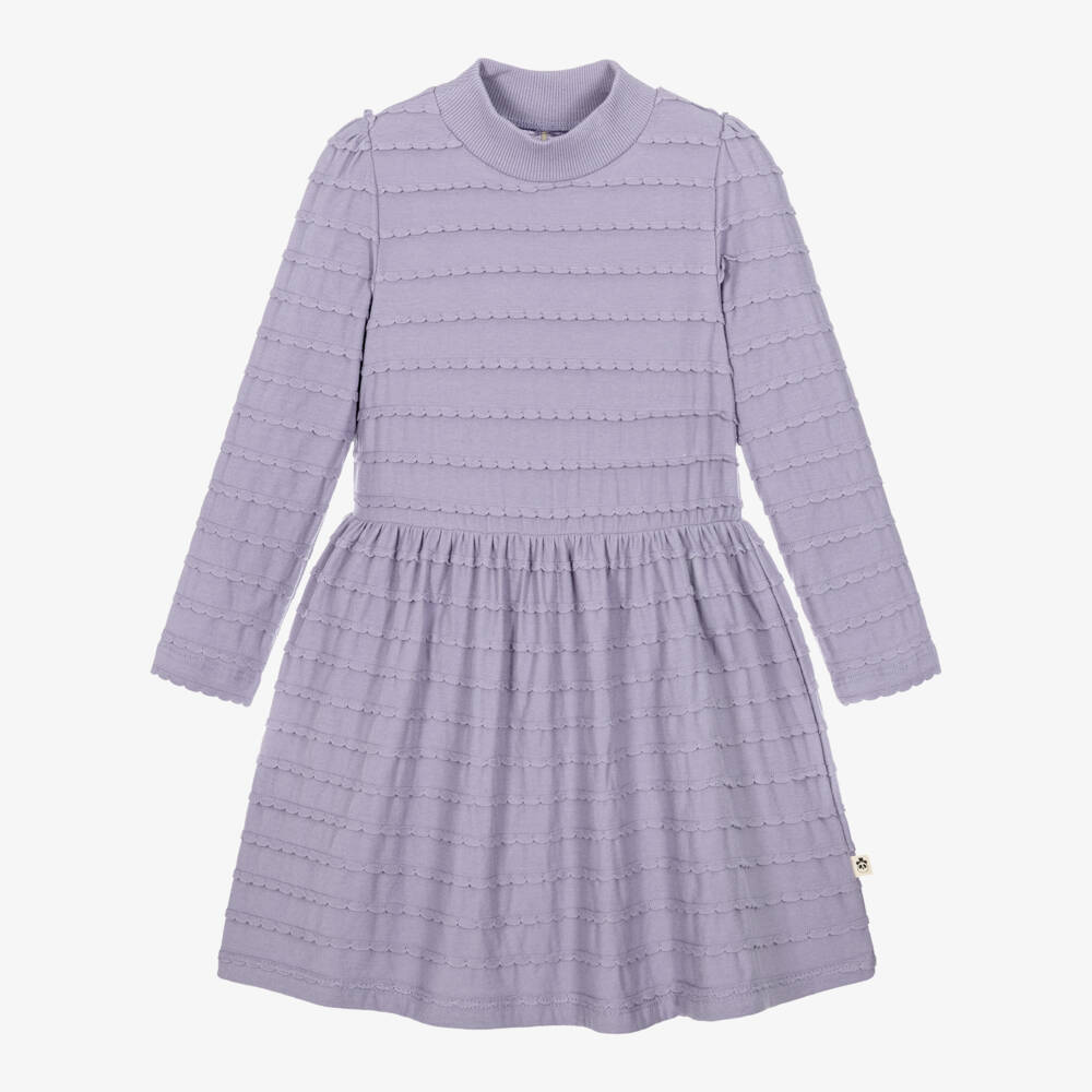 Mini Rodini-Girls Purple Cotton Scalloped Frills Dress | Childrensalon