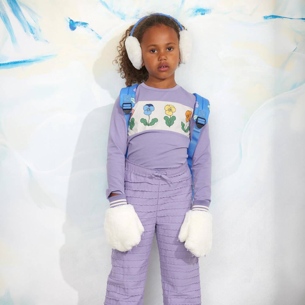 Mini Rodini-Girls Purple Cotton Scalloped Frills Trousers | Childrensalon