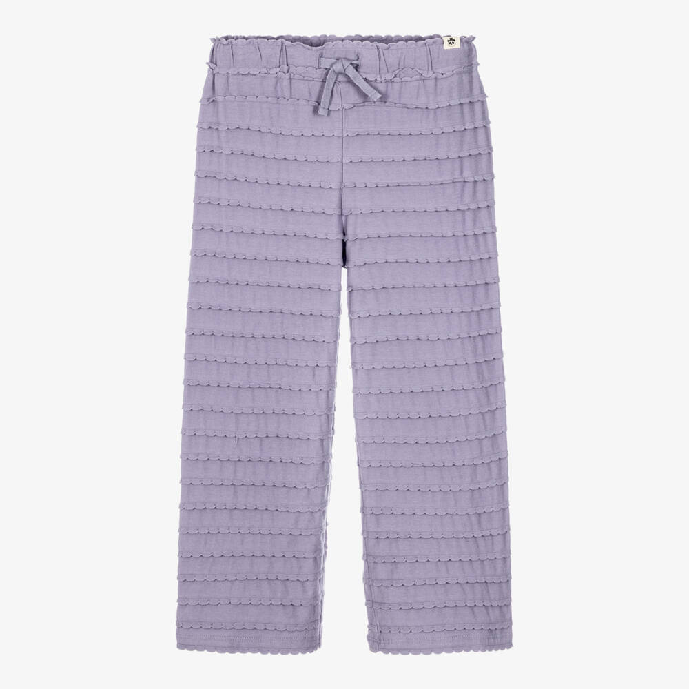 Mini Rodini-Girls Purple Cotton Scalloped Frills Trousers | Childrensalon