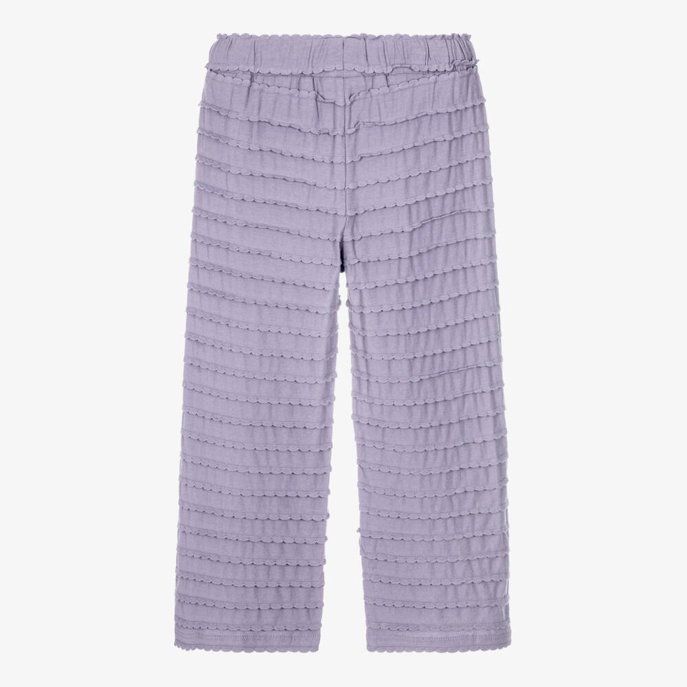 Mini Rodini-Girls Purple Cotton Scalloped Frills Trousers | Childrensalon