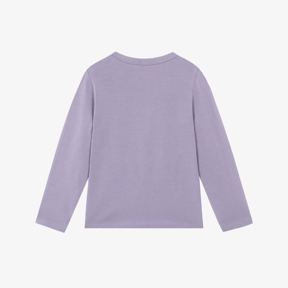 Mini Rodini-Girls Purple Organic Cotton Top with Flower Panel | Childrensalon