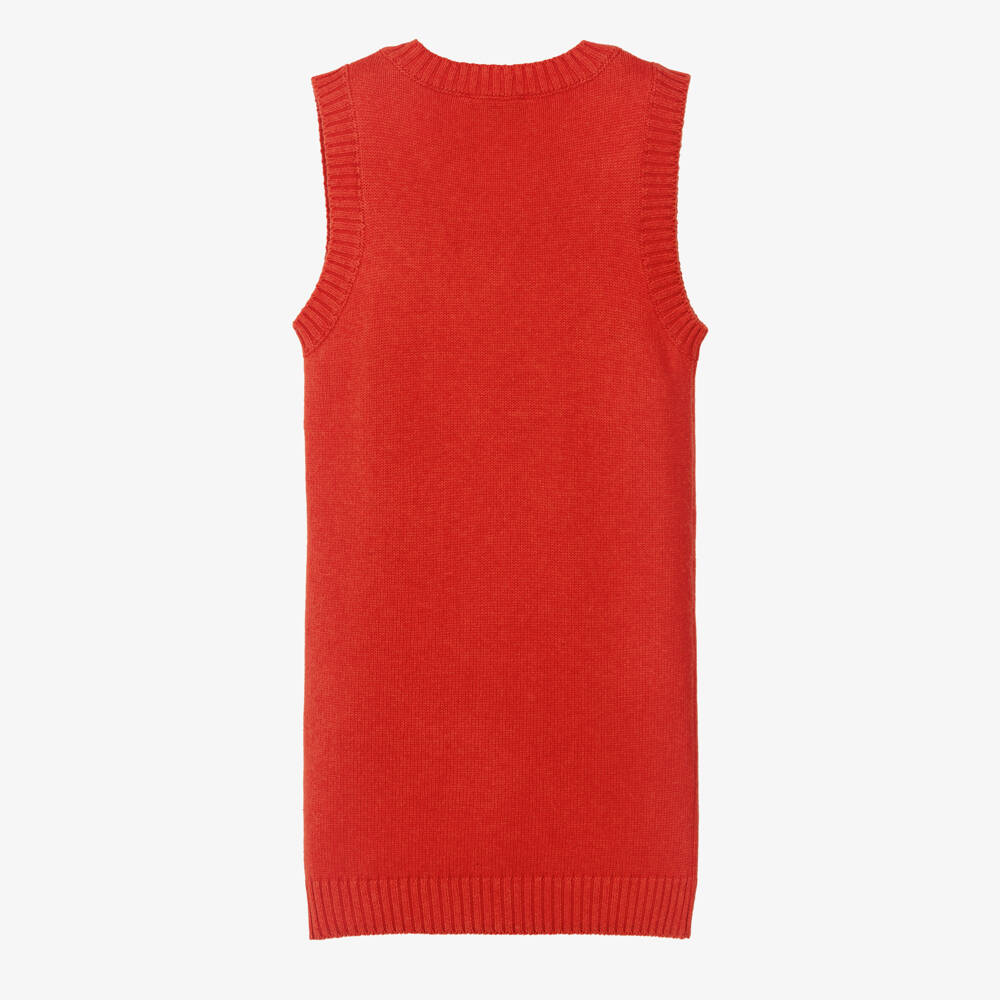 Mini Rodini-Girls Red Cotton & Wool Knit Sleeveless Dress | Childrensalon