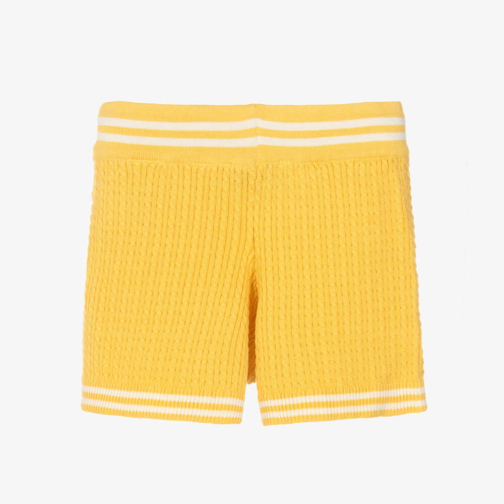 Mini Rodini-Шорты жёлтые из хлопка трикотажные в косичку для девочек | Childrensalon