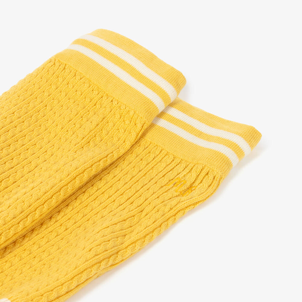 Mini Rodini-Girls Yellow Cable Knit Cotton Sleeveless Shorts | Childrensalon