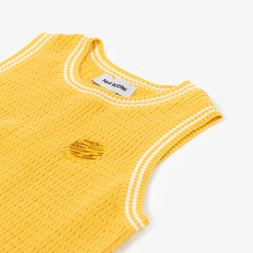 Mini Rodini-Girls Yellow Cable Knit Cotton Sleeveless Top | Childrensalon