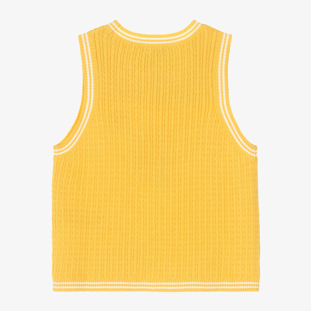 Mini Rodini-Girls Yellow Cable Knit Cotton Sleeveless Top | Childrensalon