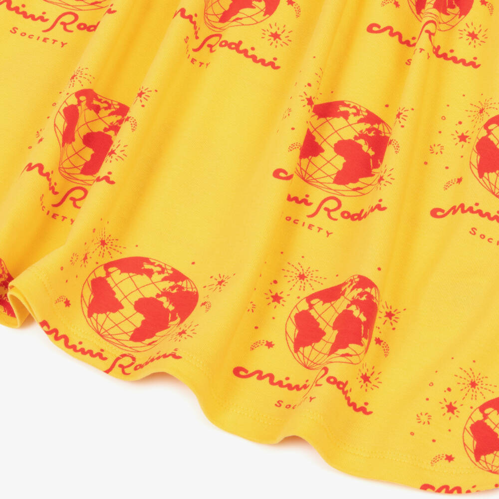 Mini Rodini-Girls Yellow Dress with Red Society Print | Childrensalon