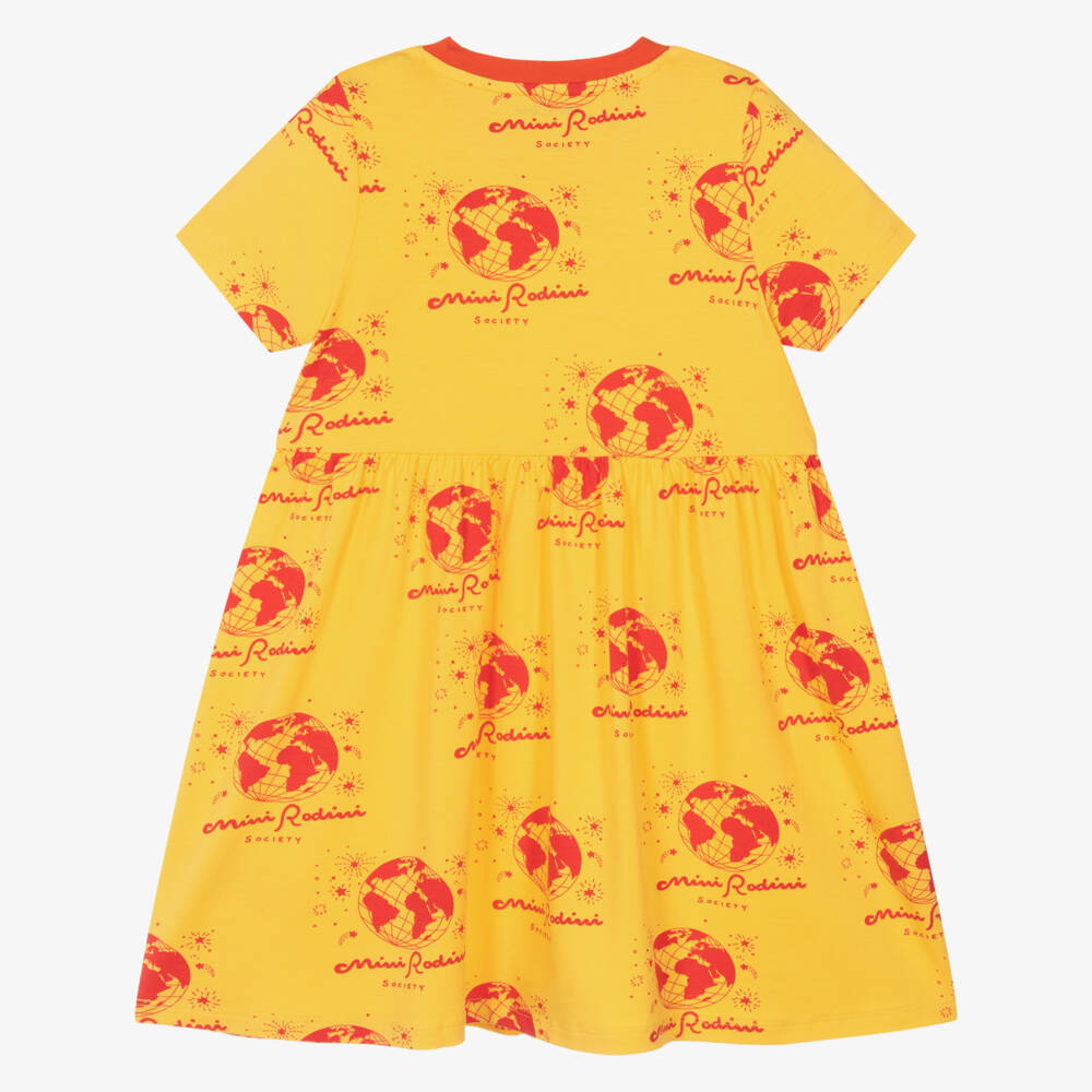Mini Rodini-Girls Yellow Dress with Red Society Print | Childrensalon