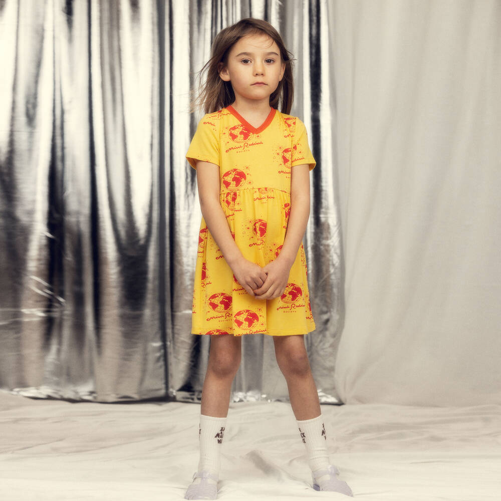 Mini Rodini-Платье желтое с принтом Red Society для девочек | Childrensalon