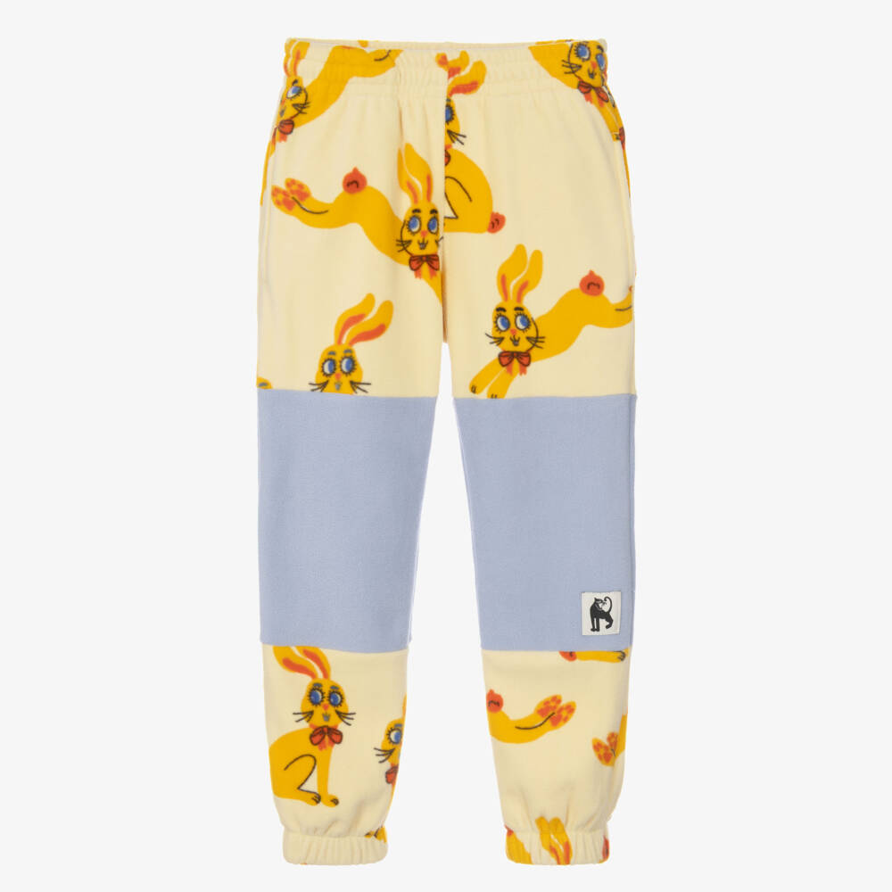 Mini Rodini-Girls Yellow Fleece Rabbit Print Joggers | Childrensalon