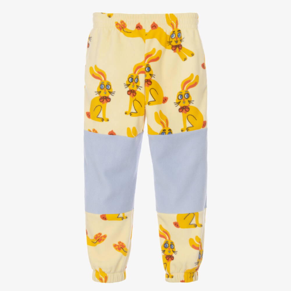 Mini Rodini-Girls Yellow Fleece Rabbit Print Joggers | Childrensalon