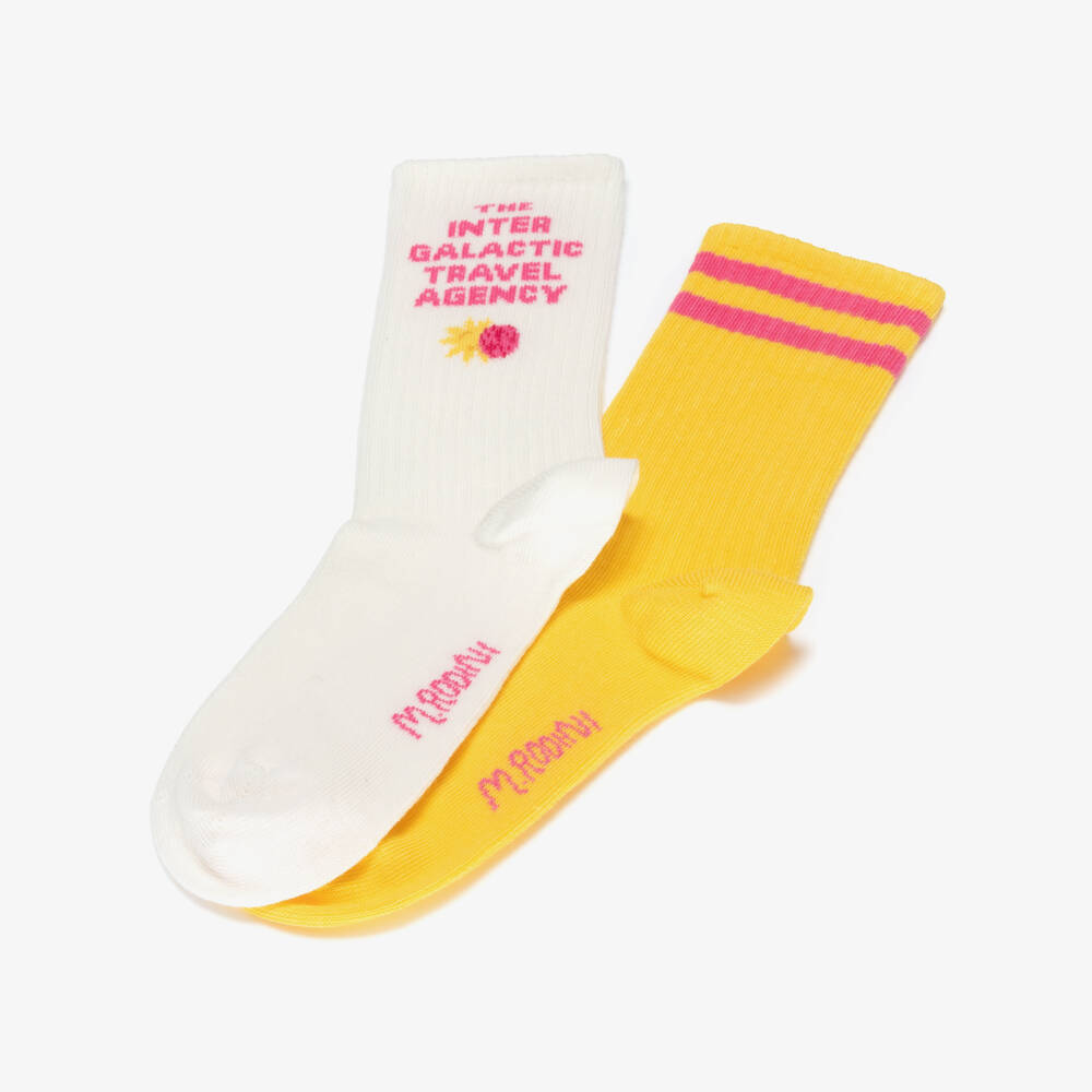 Mini Rodini-Girls Yellow & Ivory Galaxy-Themed Socks (2 Pack) | Childrensalon