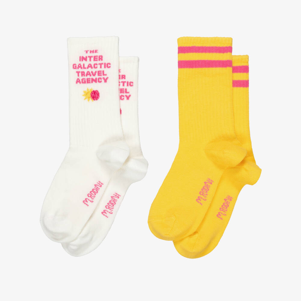 Mini Rodini-Girls Yellow & Ivory Galaxy-Themed Socks (2 Pack) | Childrensalon