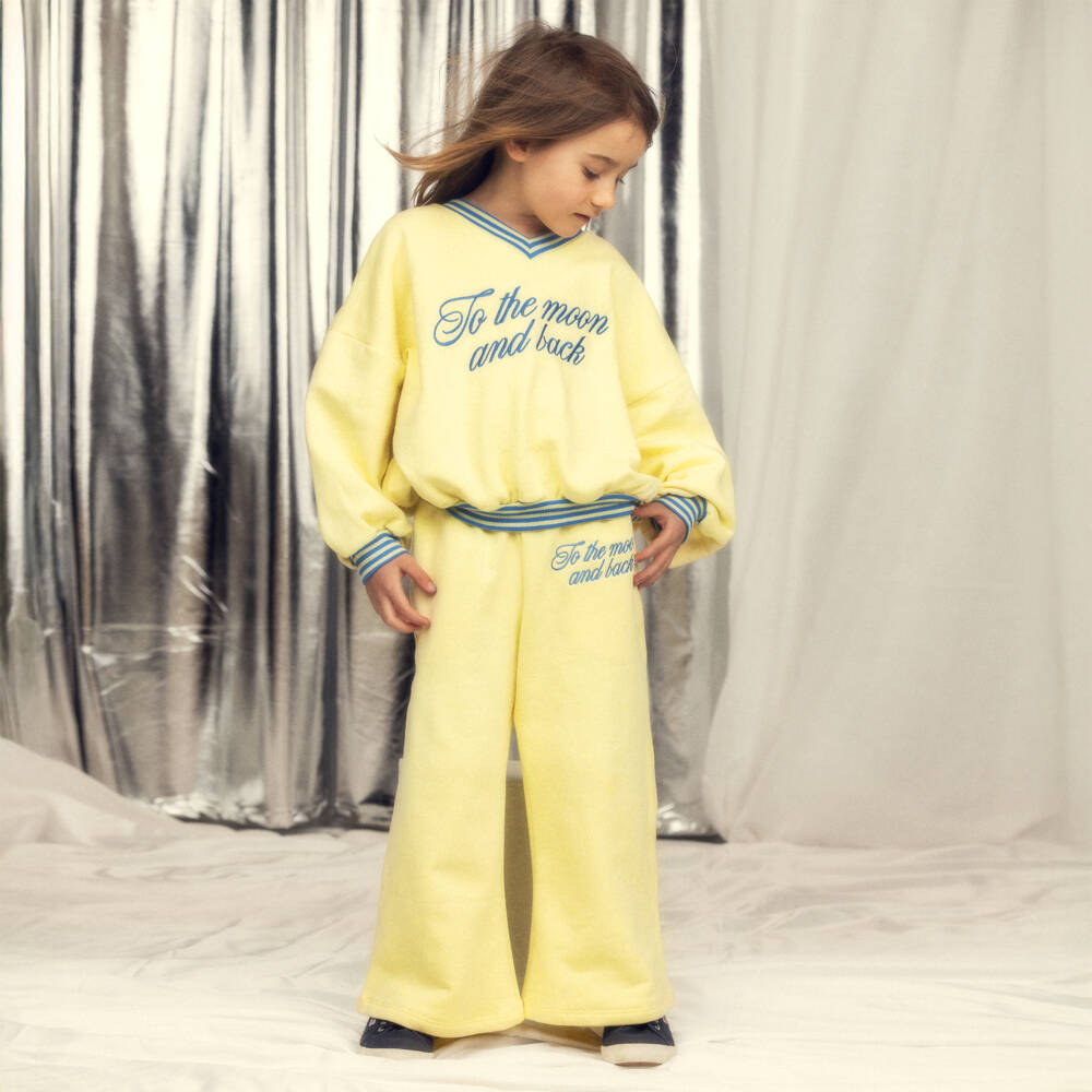Mini Rodini-Girls Yellow Organic Cotton Embroidered V-Neck Sweatshirt | Childrensalon