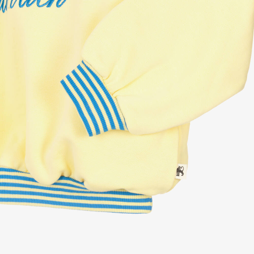 Mini Rodini-Girls Yellow Organic Cotton Embroidered V-Neck Sweatshirt | Childrensalon