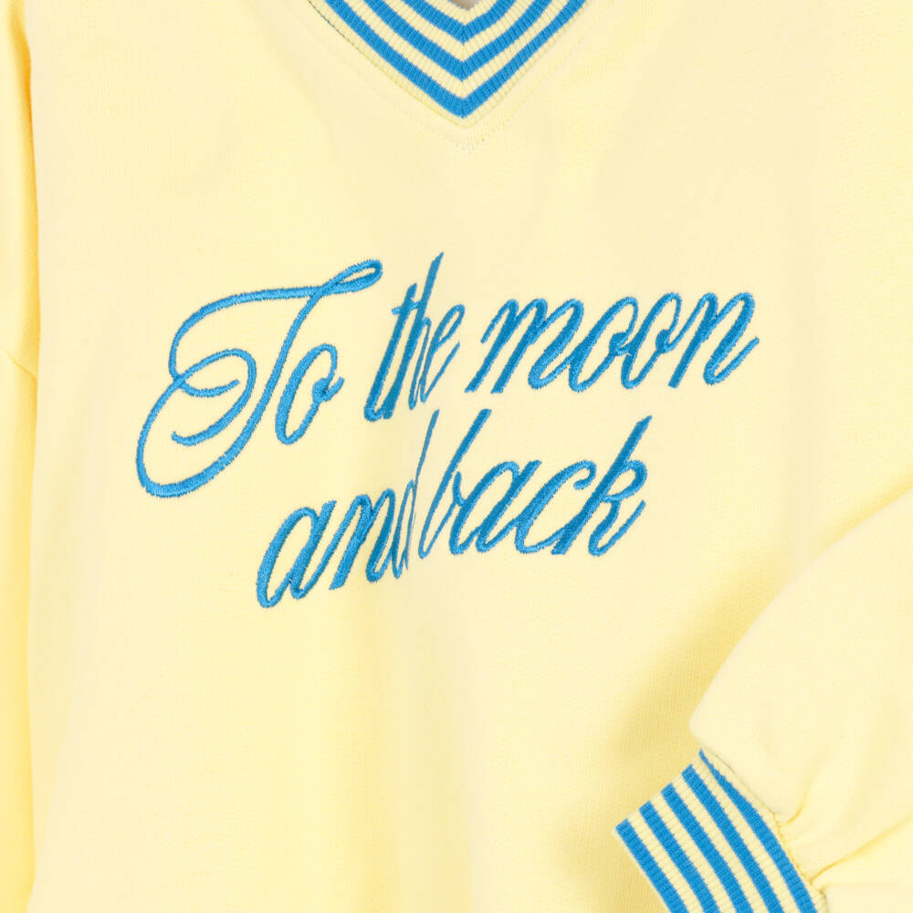 Mini Rodini-Girls Yellow Organic Cotton Embroidered V-Neck Sweatshirt | Childrensalon