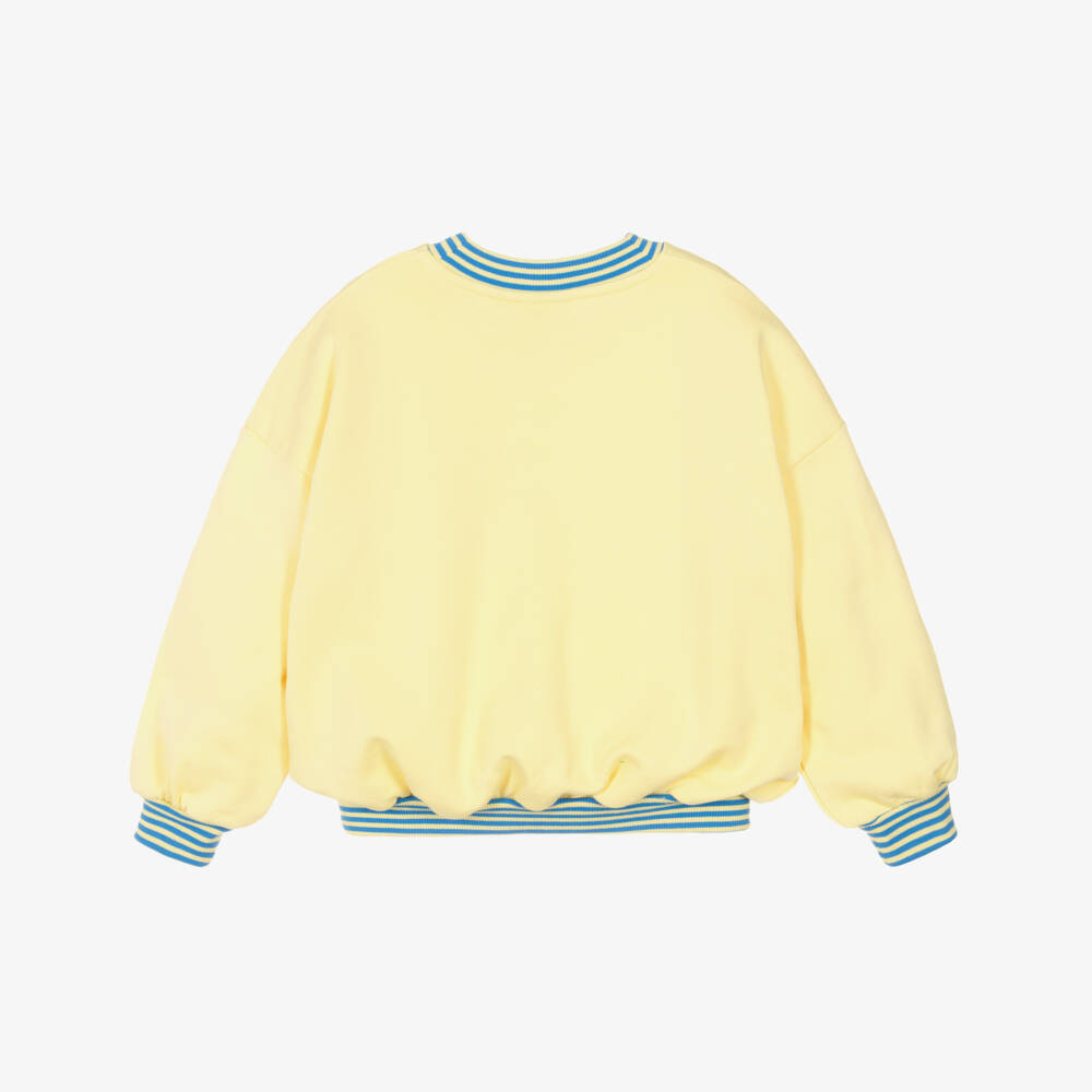 Mini Rodini-Girls Yellow Organic Cotton Embroidered V-Neck Sweatshirt | Childrensalon