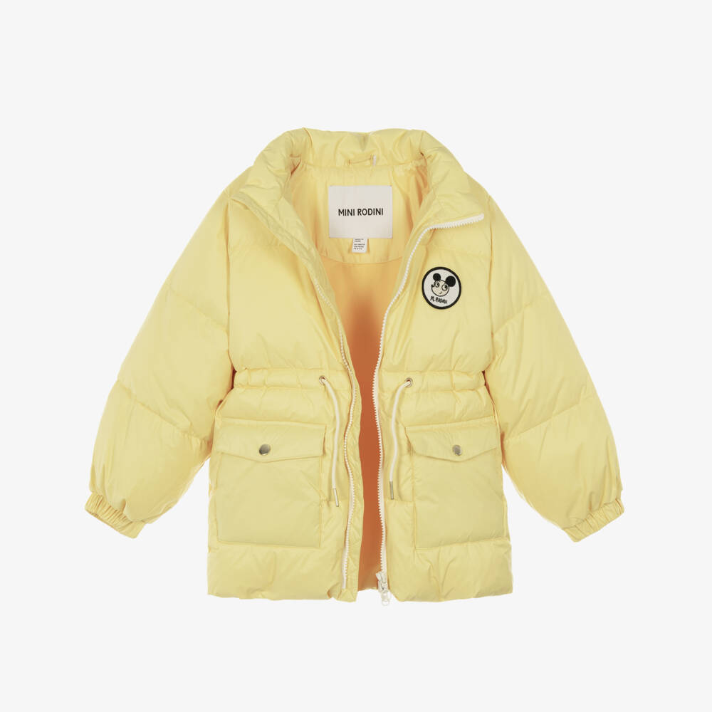 Mini Rodini-Girls Yellow Puffer Coat with Ritzratz Patch | Childrensalon