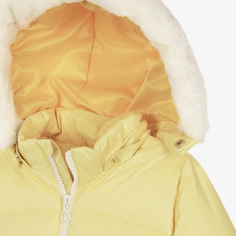 Mini Rodini-Girls Yellow Puffer Coat with Ritzratz Patch | Childrensalon