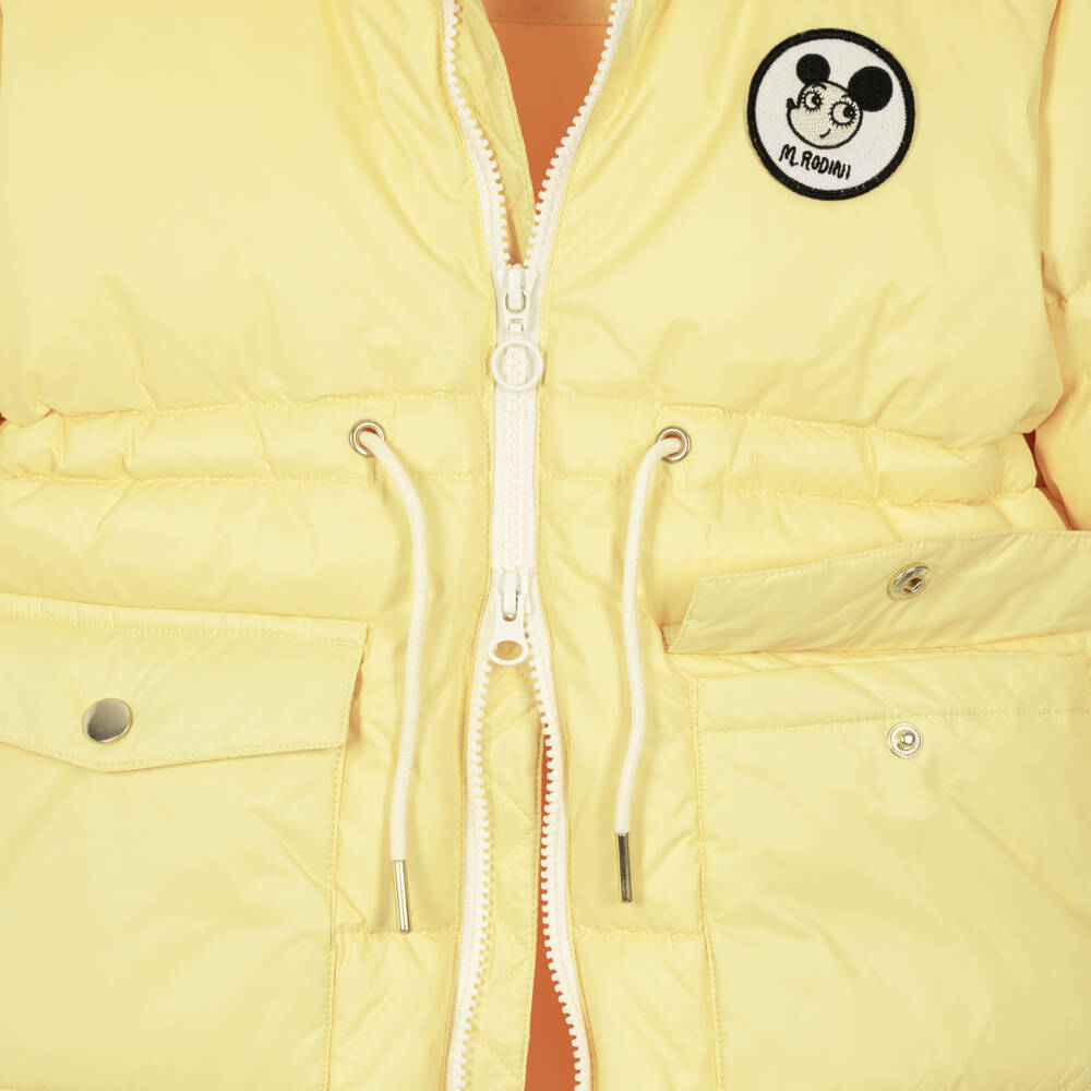Mini Rodini-Girls Yellow Puffer Coat with Ritzratz Patch | Childrensalon