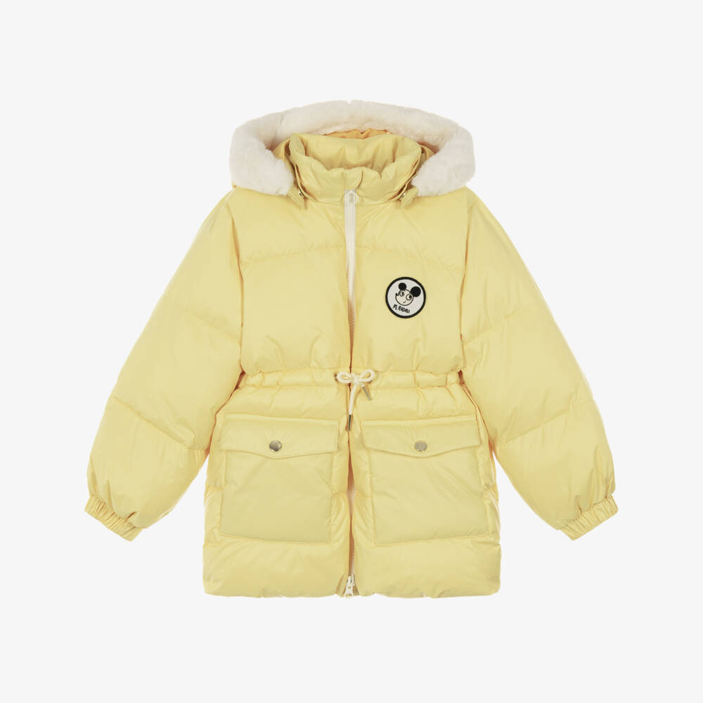 Mini Rodini-Girls Yellow Puffer Coat with Ritzratz Patch | Childrensalon