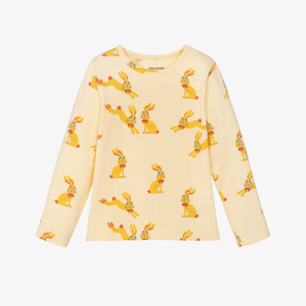 Mini Rodini-Girls Yellow Rabbit Print Jersey Top | Childrensalon