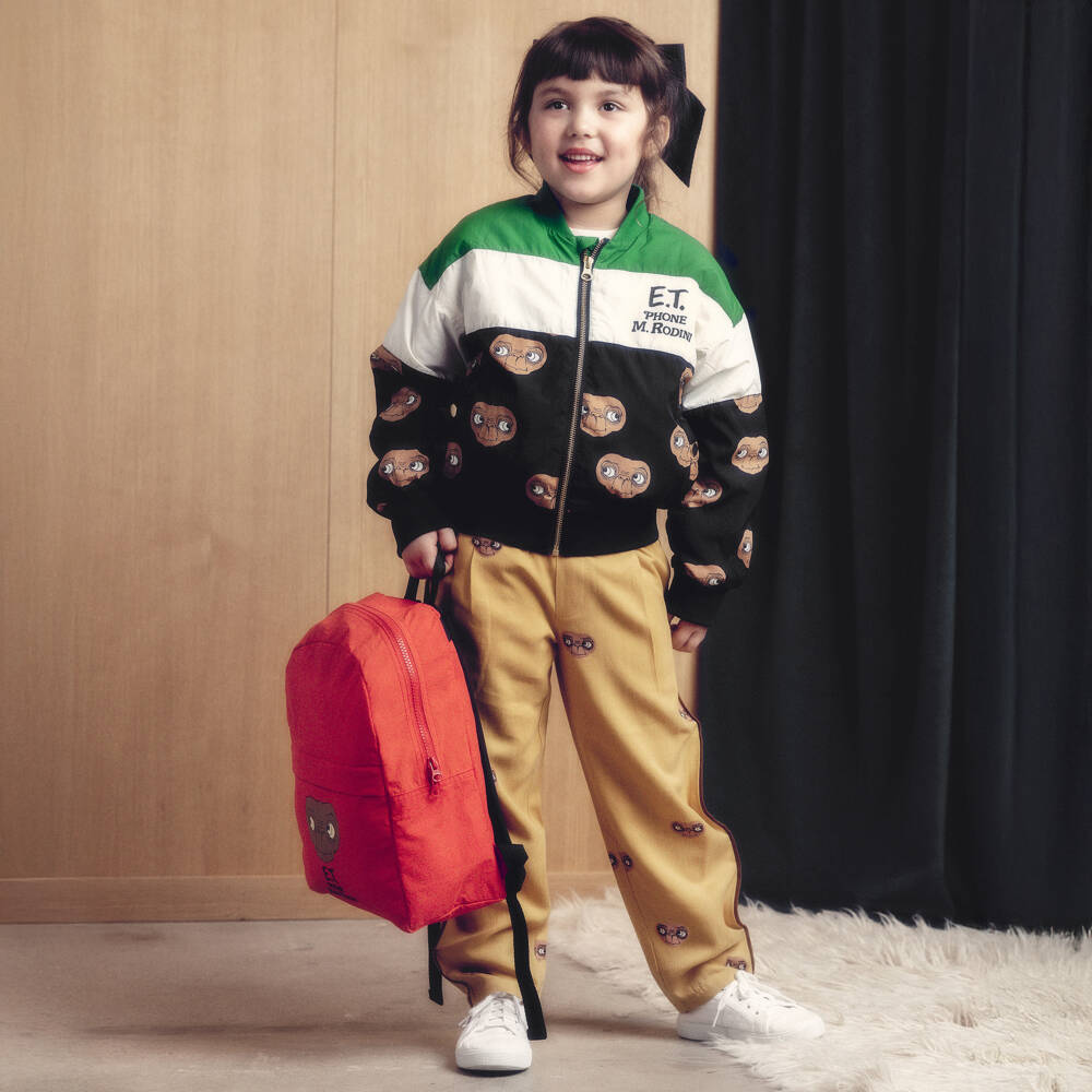 Mini Rodini-Куртка-бомбер зелёно-чёрная колорблок с принтом И.Т. | Childrensalon