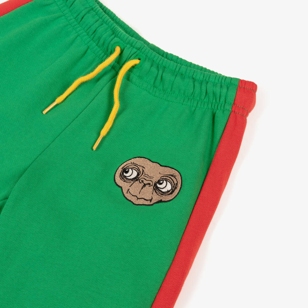 Mini Rodini-Джоггеры зелёные хлопковые с вышивкой И.Т. и красной боковой полосой | Childrensalon